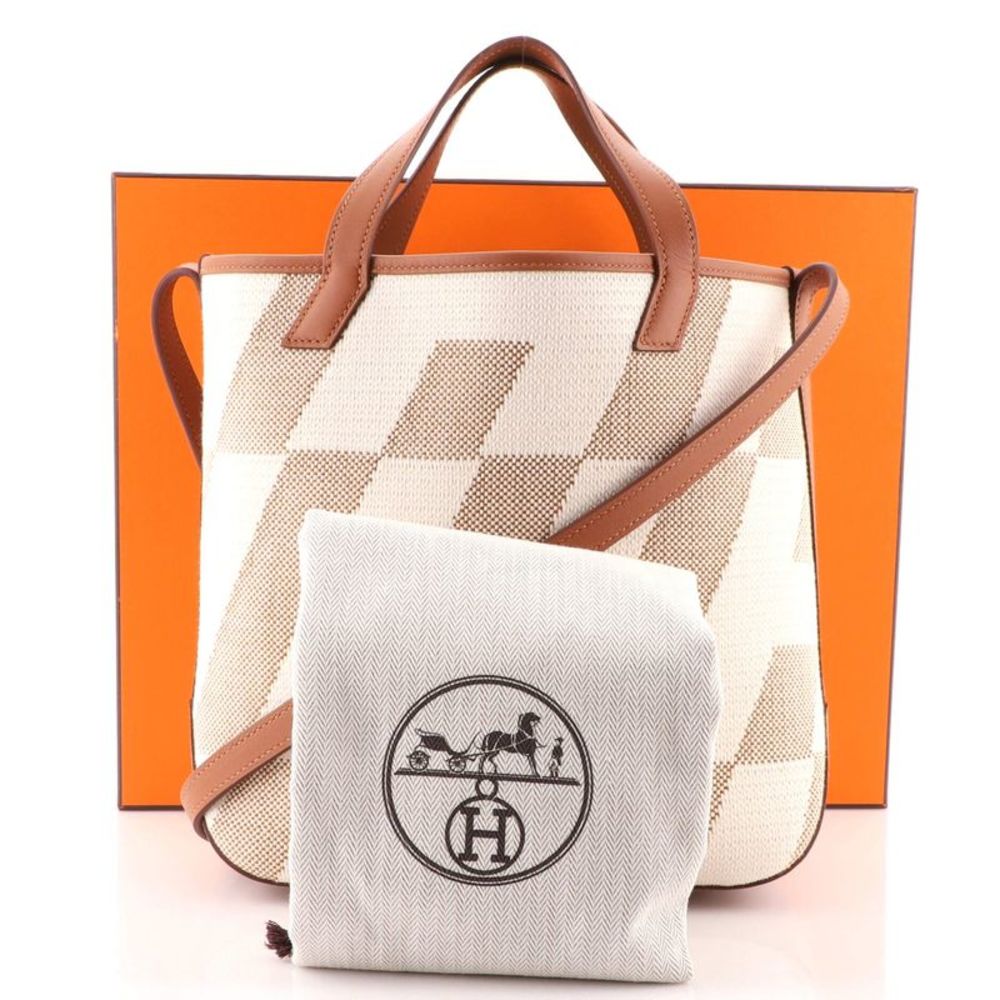 Hermes Cabas H en Biais Tote Canvas with Leather 27 Brown - Picture 2 of 7